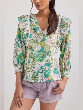 Anthro Garden Ruffled Peasant Blouse